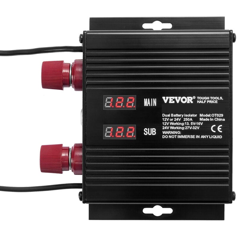Vevor - Isolateur intelligent de batterie double 250 a, 12 V/24 v, relais universel sensible a la tension vsr, avec ecran lcd, pour voiture, camion,