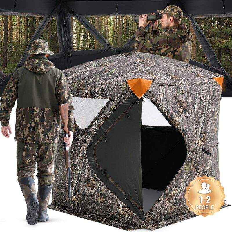 Vevor Jagdversteck, 270° Durchsichtiges Bodenversteck, 1–2 Personen Pop-up-hirschversteck Für Die Jagd Mit Tragetasche, Tragbares, Belastbares Jagdzelt,