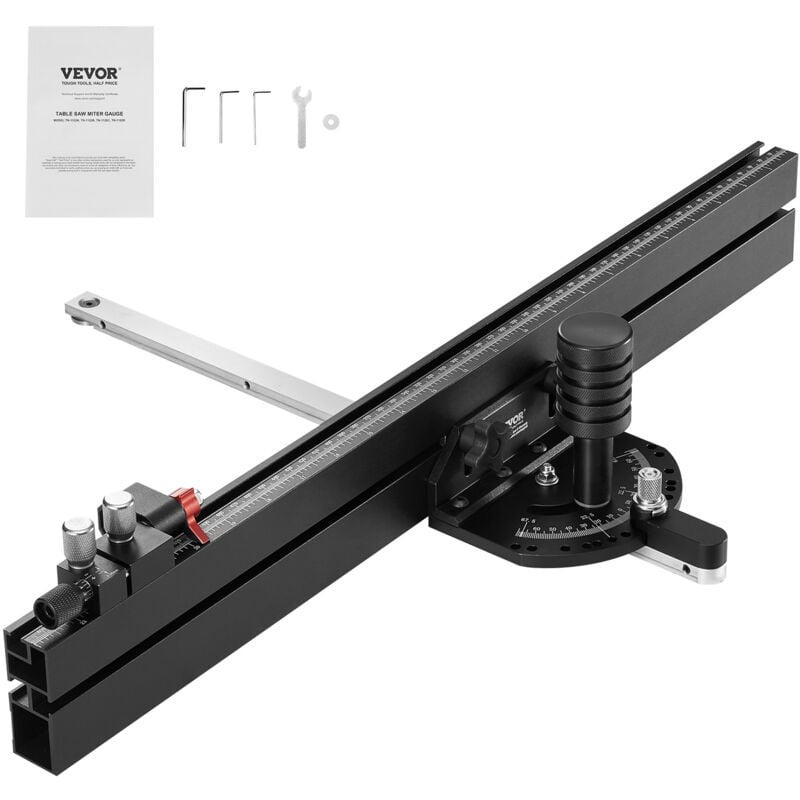 VEVOR Jauge a onglets de precision, fente standard 19x9,5 mm, jauge a onglets pour scie de table alliage dealuminium, avec grille 24'', piston a