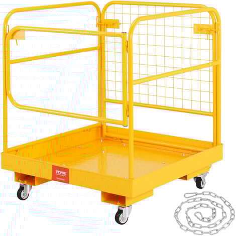 MOPHORN VEVOR Jaula de Seguridad Carretilla Elevadora Carga 544kg Plataforma de Trabajo Plegable 92x92cm 1-2 personas Ruedas Giratorias Bloqueables Cadena de Drenaje con Orificio Seguridad para Trabajo Aereo
