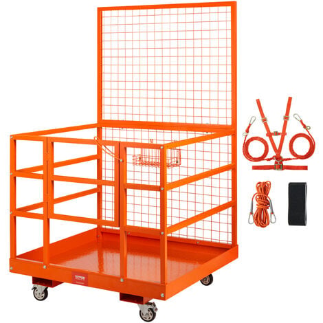 MOPHORN VEVOR Jaula de Seguridad de Plataforma 635 kg Carretilla Elevadora Plataforma de Trabajo 114,3 x 109,2 x 203,2 cm Canasta de Plataforma de Trabajo Ruedas Bloqueo de Seguridad para Trabajos en Altura