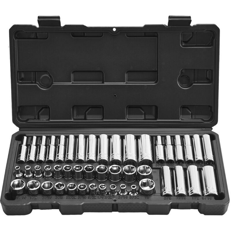 VEVOR 46-delige dopsleutelset, 6,4 mm aandrijving, SAE en metrische maten, diep en standaard, gereedschapsset voor monteurs met opbergkoffer, verchroomd CR-V-gelegeerd staal, voor autoreparatie