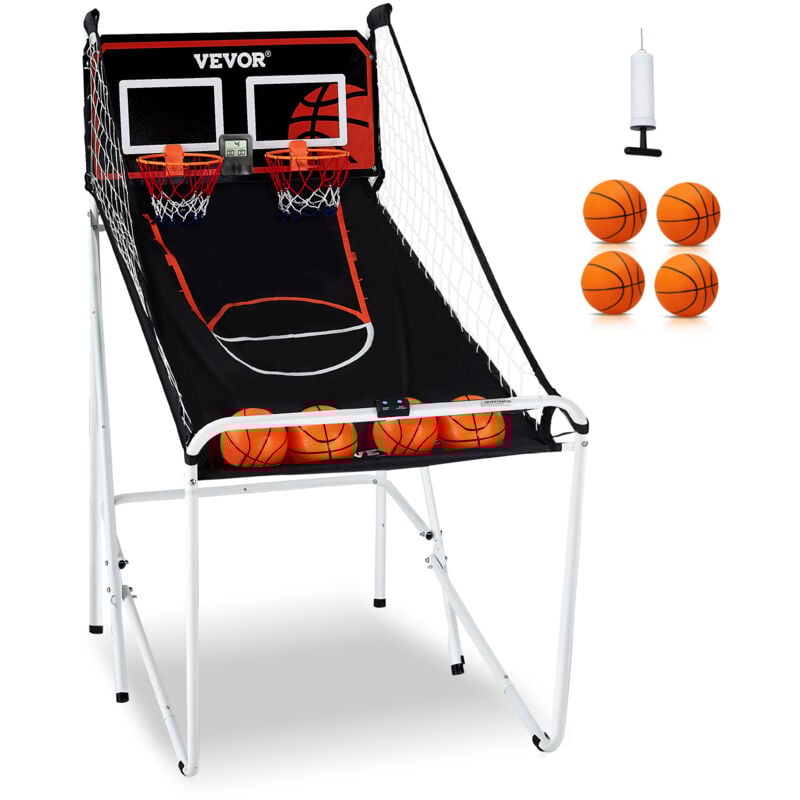 Jeu dearcade de basketball pliable, 2 joueurs, panier de basketball a double tir a domicile, 4 ballons, tableau de bord electronique et pompe de