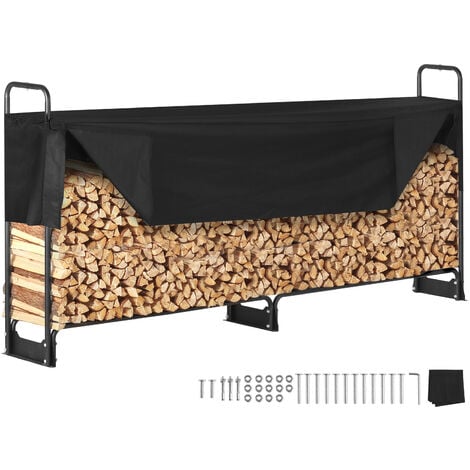 VEVOR Kaminholzregal Metall 259x36x117cm Brennholzregal Stahlrahmen Pulverbeschichtet Kaminholzunterstand 300kg mit Wasserdichter Abdeckung Stapelhilfe Holzunterstand für Veranda Garten Terrasse Hof