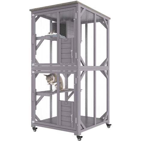 VEVOR Katzenkäfig mit 3 Ebenen und 1 Türen Katzengehege 760x865x1630mm Kleintierkäfig aus Verzinkter Maschendraht Tannenholz Nagerkäfig 14kg pro Etage Ideal für Katzen und andere kleine Tiere