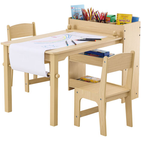 VEVOR Kids Art Table and 2 Chairs, 2-in-1 Toddler Craft and Play Activity Table, Wood Toddler Table and Chair Set with A Cabinet for Art, Craft, Reading, Learning