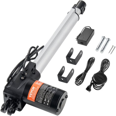 MOPHORN VEVOR Kit actionneur lineaire 250 mm actionneur de mouvement lineaire 24 V haute vitesse 25 mm/s, actionneur lineaire 220 lb/1000 N pour levage TV/table/canape, IP44, adaptateur dealimentation inclus