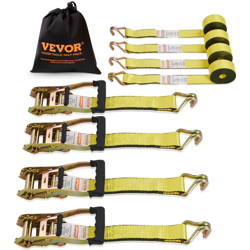 Image of VEVOR Kit Cinghie a Cricchetto Ancoraggio, Resistenza Rottura max. 2268 kg, Cinghie di Tensione0,05x4,6 m con Cricchetto e Gancio per Motociclette,