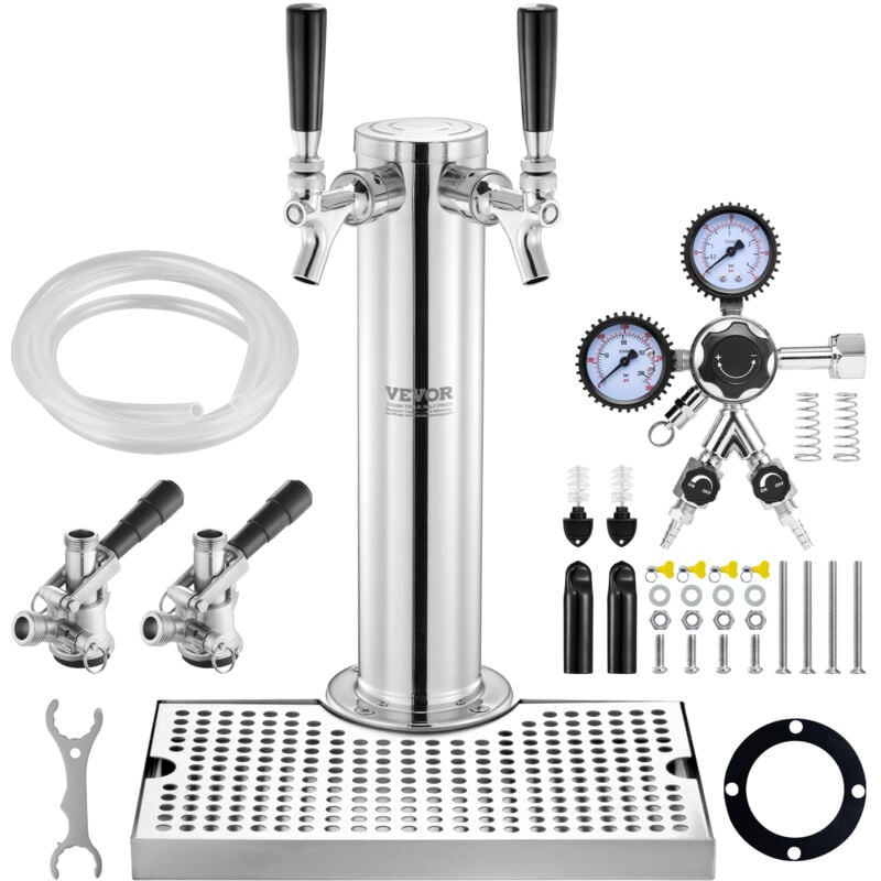 Mophorn - vevor Kit Colonne a Biere a 2 Robinets, Distributeur de Biere Boisson en Acier Inoxydable, Tireuse a Biere avec Regulateur a Double Jauge