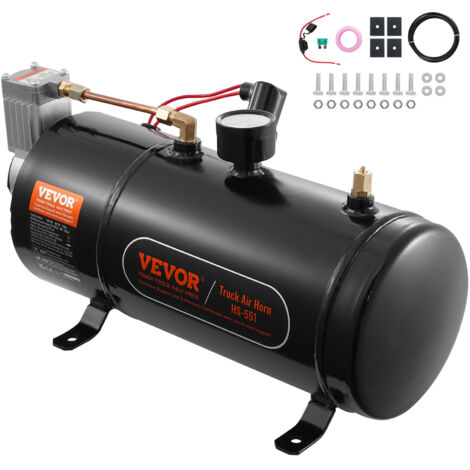 VEVOR Kit Compressore deAria 12V Serbatoio da 3 Litri, Kit Compressore deAria per Clacson Tromba, Pressione di Esercizio 90-120 PSI, Sistema di Compressore deAria Integrato per Clacson Tromba Camion