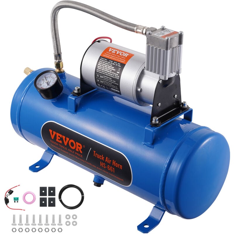 Image of Kit Compressore deAria 12V Serbatoio da 6 Litri, Kit Compressore deAria per Clacson Tromba, Pressione di Esercizio 90-120 psi, Sistema di Compressore