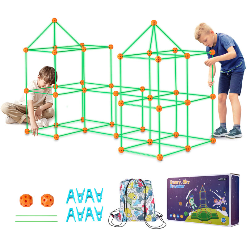 Kit de construction de fort pour enfants,140 pieces,jouets de construction STEM,brillent dans le noir pour enfants de 4 5 6 7 8 ans et plus,jeu de