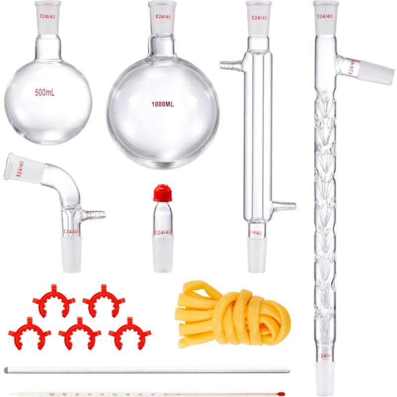 Vevor Kit de Distillation de Laboratoire, Kit de Verrerie de Laboratoire en Boro 3,3 avec Joints 24/40, Appareil de Distillation deHuile Essentielle