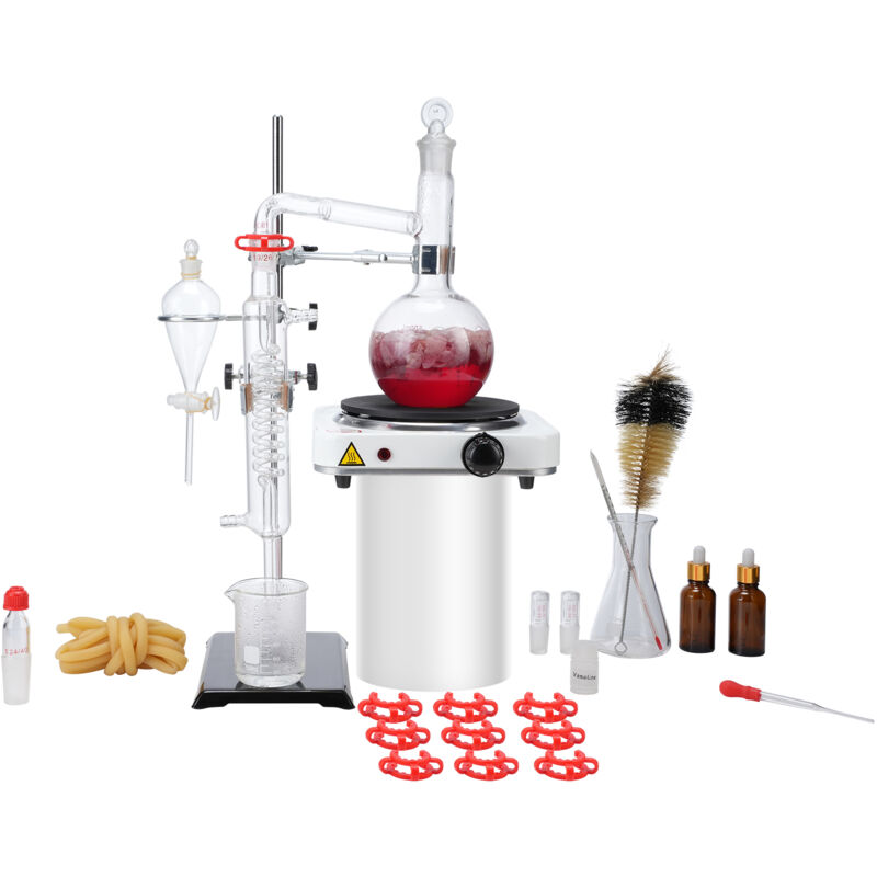 Vevor - Kit de Distillation deHuile Essentielle 33PCs, Appareil de Distillation de 500 mL, Kit de Distillation de Verrerie de Laboratoire Boro 3,3