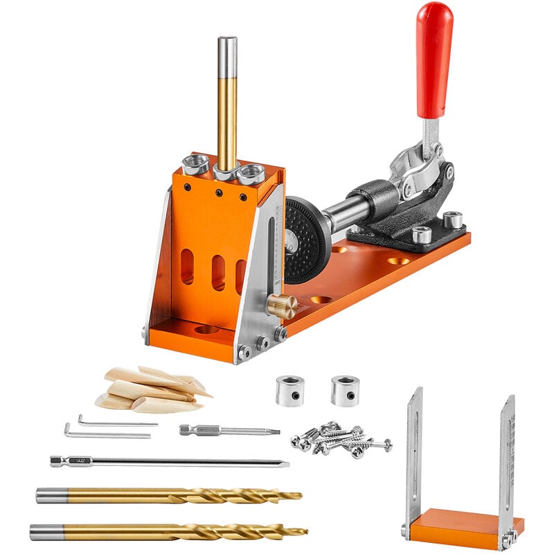 VEVOR Kit de Gabarit de Trou de Poche Profondeur Reglable 12,7-38,1 mm Systeme de Trou de Poche en Alliage deAluminium Gabarit de Percage Oblique Kit
