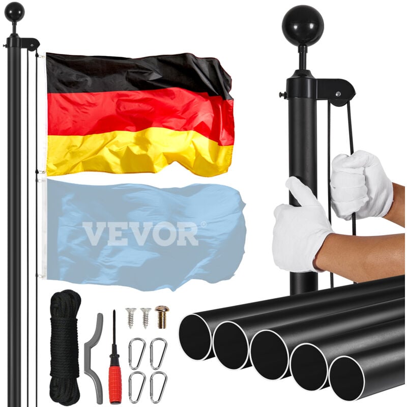 VEVOR Kit de mat de drapeau detachable 6090 mm, mat de drapeau allemand en alliage dealuminium dans le sol pour exterieur, mat de drapeaux a 3 modes