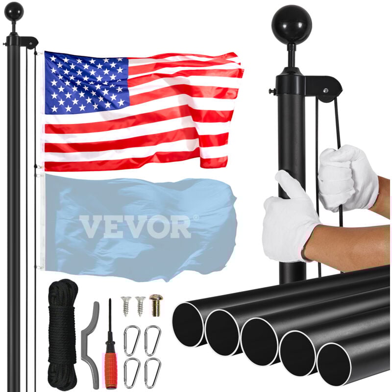 Vevor - Kit de mat de drapeau detachable 6090 mm, mat de drapeaux en alliage dealuminium robuste dans le sol pour exterieur, mat de drapeau a 3 modes