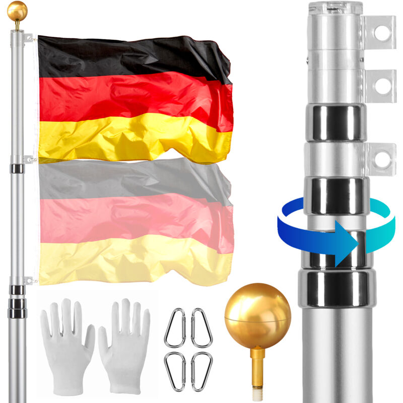 Vevor - Kit de mat de drapeau telescopique 7300 mm, mat de drapeau allemand en alliage dealuminium dans sol pour exterieur, mat de drapeau a 3 modes