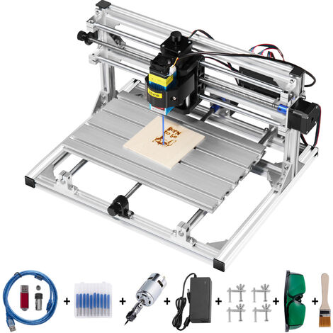 VEVOR Kit De Routeur Avec Graveur Laser CNC 300 x 180 mm, DIY Kit De Gravure 3 Axes Profile dealuminium 2020, Machine de Gravure 5500 mW, Gravure au Laser Tableau de controle GRBL Pour Bois PVB