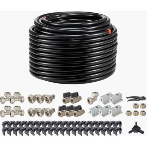 VEVOR Kit di Tubi per Compressore deAria, 60,96 m x 19,05 mm, Sistema di Tubazioni per Aria Compressa in HDPE-Alluminio, a Prova di Perdite, Resistente alla Pressione per Garage e Officine, Nero