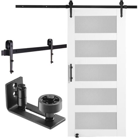 VEVOR Kit Ferramenta per Porta della Stalla 1066,8 x 2133,6 mm Set Porta della Stalla Silenziosa, Cancello Scorrevole in Legno Vetro, Guida a Pavimento 8 in 1, Maniglia della Porta, Vetro Smerigliato