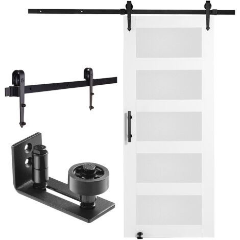 VEVOR Kit Ferramenta per Porta della Stalla 812,8 x 2133,6mm Set Porta della Stalla Silenziosa, Cancello Scorrevole in Legno e Vetro, Guida a Pavimento 8 in 1, Maniglia della Porta, Vetro Smerigliato