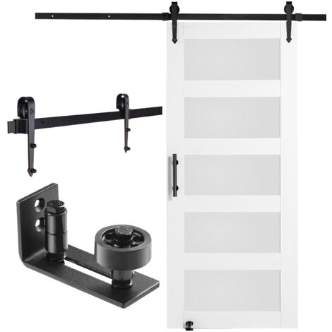 VEVOR Kit Ferramenta per Porta della Stalla 914,4 x 2133,6 mm Set Porta della Stalla Silenziosa, Cancello Scorrevole in Legno Vetro, Guida a Pavimento 8 in 1, Maniglia della Porta, Vetro Smerigliato