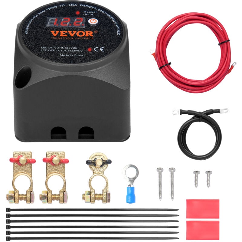 Vevor - Kit isolateur batterie double, 12 v 140 a, relais sensible a la tension vsr avec ecran lcd, modes manuel et automatique pour atv, utv,