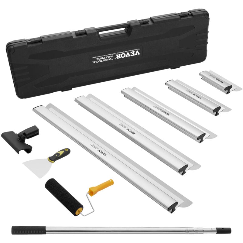 Vevor Kit lames deecumage pour cloisons seches, lames deecumage 254/406/610/813/1016 mm manche deextension 862-2072 mm, couteau inox pour revetement