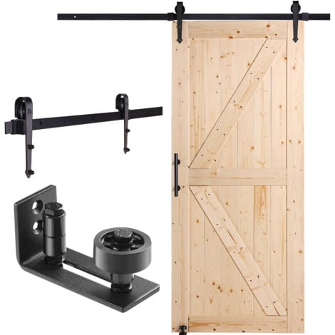 VEVOR Kit per Porta della Stalla e Ferramenta, Porta in Legno 914,4 x 2133,6 mm Senza Intoppi, Kit per Porta con Guida a Pavimento 8 in 1 e Maniglia Porta, Lastra con Pannelli Legno di Abete Rosso