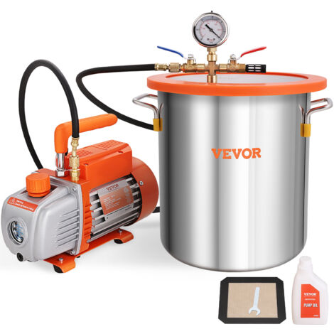 VEVOR Kit Pompa per Vuoto Monostadio Velocita 1440 giri/min Capienza Camera Vuoto 19L, Kit di Pompa con Camera Vuoto Coperchio Vetro Potenza 150W Dimensioni 29 x 12 x 22 cm Spostamento deAria 100L/min