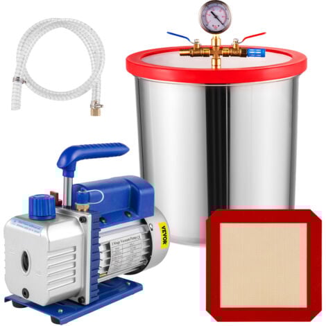 VEVOR Kit Pompe a Vide avec Chambre a Vide 22 L (5 gallons) Pompe 1 Etage 3 CFM (85 L/min) 1/4 HP 1720 tr/min Kit Refrigeration 2 Silencieux pour Climatiseur Clim Voiture Automobile HVAC (Sans Huile)