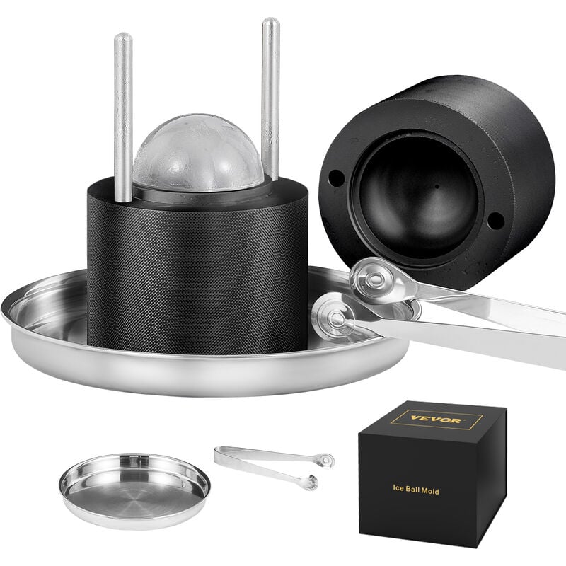 Vevor Kit Pressa per Ghiaccio a Sfera in Alluminio Diametro 61mm, Stampo per Ghiaccio Sferico per Cocktail Whisky Cognac Bevande, Kit di Pressa per