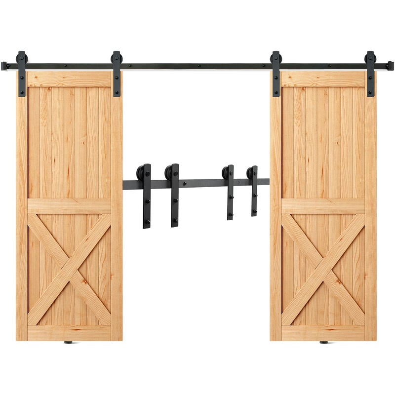 Vevor Kit Quincaillerie de Porte Coulissante de Grange 244 cm Rail Porte Coulissante Convient Double Porte Largeur 1,12-1,32 m Epaisseur 32-45 mm