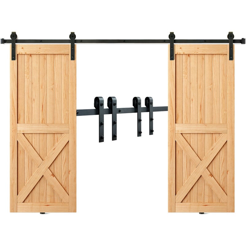 VEVOR Kit Quincaillerie de Porte Coulissante de Grange 244 cm Rail Porte Coulissante Convient Double Porte Largeur 1,12-1,32 m Epaisseur 32-45 mm