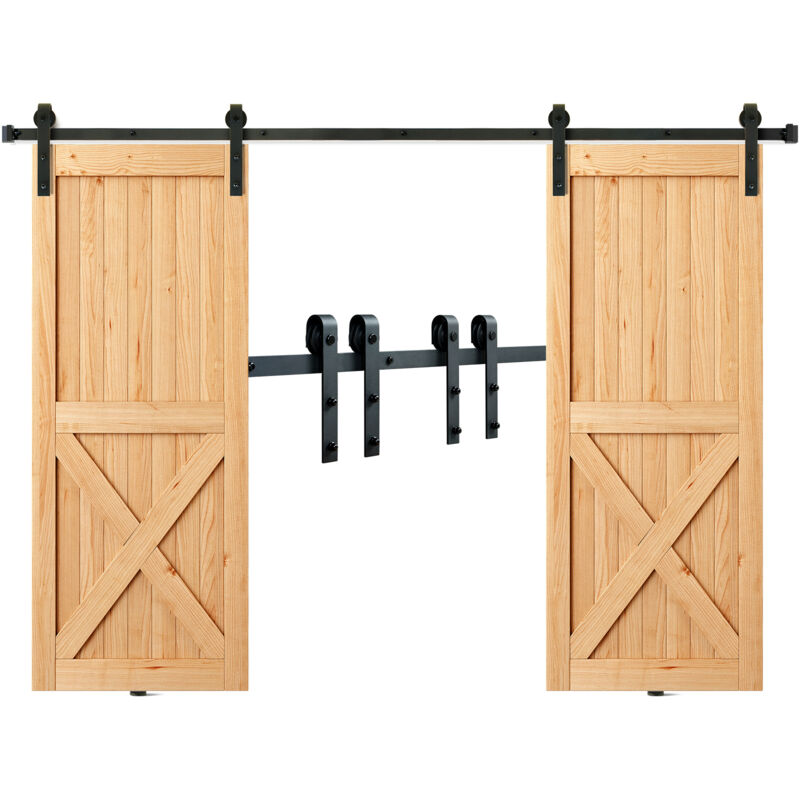 VEVOR 243.8 cm Sliding Barn Door Hardware Kit, 149.7 kg Heavy Duty Barn Door Track Kit for Double Doors, Fit 112-131cm Total Width and 3.3-4.6cm Thick 2 Door Panels, with Smooth & Silent Pulley (J Shape)