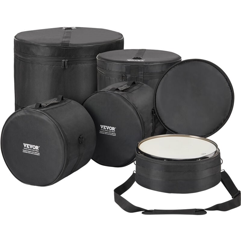Vevor Kit sacs de batterie tissu Oxford 1680D, etuis rembourres 5PCS, avec bandouliere amovible 1,5 m, poignees pliables pour grosse caisse 55,88 cm,