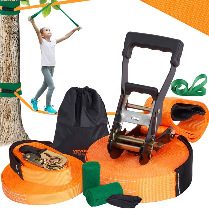 Vevor - Kit Slackline con Linea di Allenamento, Attrezzatura Slackline da 18,3m da Giardino Cortile, Kit di Percorso Corda Stretta per Bambini Adulti