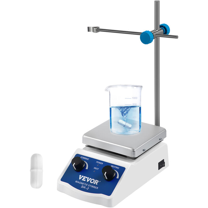 Vevor Laboratoire Agitateur Magnetique SH-2 220V, Melangeur deagitateur magnetique 2000ML, avec barre deagitation de plaque chauffante 12x12cm et