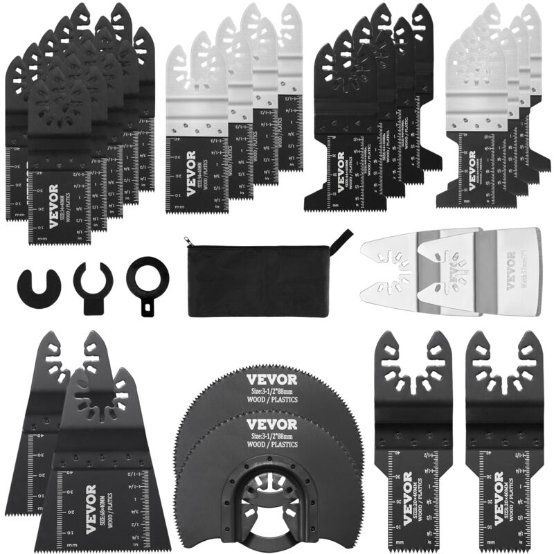 VEVOR 33x zaagblad Multifunctioneel gereedschap 8 typen Oscillerende gereedschappen Hoog koolstofstaal (HCS) Snelwisselinterface Compatibel met 95% van de oscillerende gereedschappen op de markt