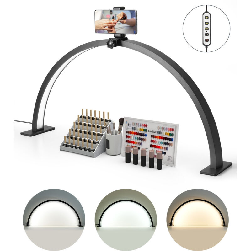 Vevor – Lampe d'établi LED demi-lune 30 W – Luminosité réglable 3000K-6000K – Support de téléphone inclus – Pour manucure et extensions de cils