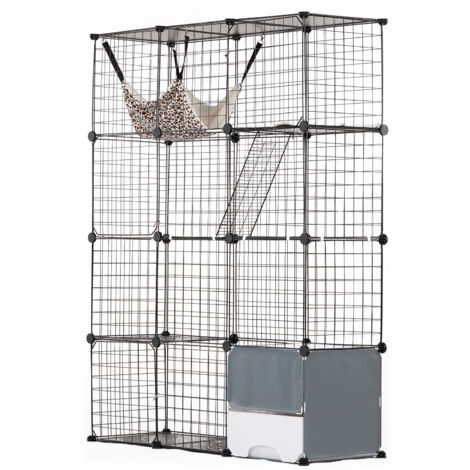 VEVOR Large 4-tier Cat Cage, 41 x 14 x 55", Detachable Metal Wire Cat Enclosure, with Litter Box Hammock Ramp ladders, Indoor & Outdoor Crate Exercise Place Ideal for Kitty, Small Animals, Black