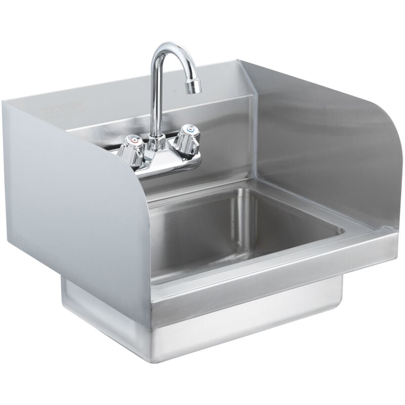 Mophorn - vevor Lave-Mains avec Robinet et Dosseret Lateral Lavabo Mural ou Encastrable 432 x 381 x 330 mm Evier en Acier Inoxydable sans Fuite pour