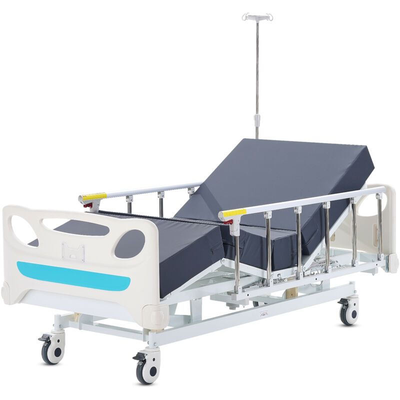 Letto Ospedaliero Elettrico, Letto Medico per Terapia Intensiva con 3 Funzioni, Portata max. ca. 200 kg, con Materasso, Asta Portaflebo, Controllo