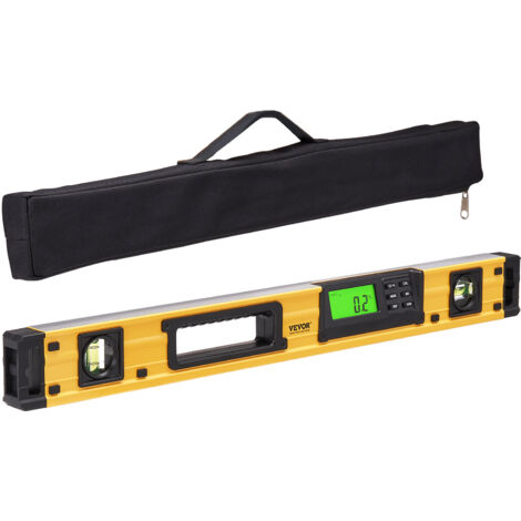 VEVOR Livella a Bolla Magnetica Lunghezza 600mm con Schermo Display LCD Retroilluminato, Livella a Bolla Portatile 0-360° in Lega di Alluminio Sensore di Gravita Funzione di Memoria per la Misurazione