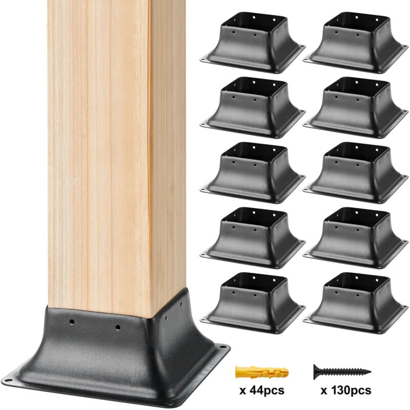 Lot de 10 Support de Poteau Bois 4''x4'' 102x102 mm Base de Poteau Interne 91,4x91,4 mm en Acier au Carbone pour Ancrage de Poteau Bois Standard de