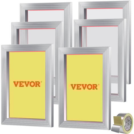 VEVOR Lot de 6 Cadres de Serigraphie Kit de Serigraphie Cadre en Aluminium 25,4x35,6 cm avec Maille 110 en Polyester Reutilisable Nettoyage Facile Accessoires de Serigraphie Tissu Papier Plastique