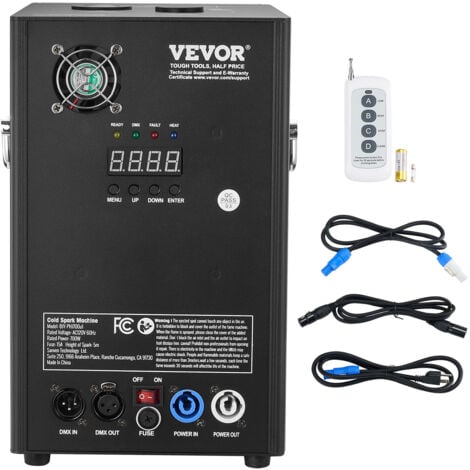 MOPHORN VEVOR Macchina per scintille 700 W Macchina pirotecnica Macchina per fuochi deartificio Controllore DMX Regolabile 2-5m Macchina per scintille fredde 7 min per matrimoni, spettacoli DJ, feste
