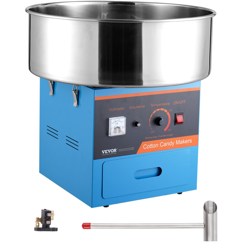 VEVOR Machine a barbe a papa electrique, 1000W appareil a barbe a papa commercial avec bol en acier inox, cuillere a sucre et tiroir, parfait pour