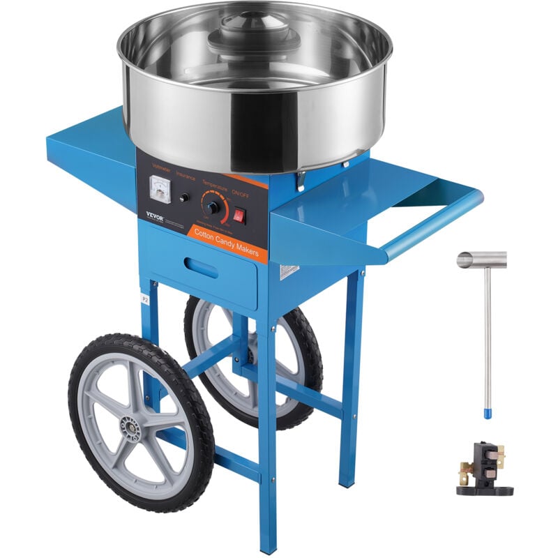 Mophorn - vevor Machine a barbe a papa electrique avec chariot, 1000 w, appareil a sucre commercial avec bol en acier inox et cuillere a sucre,